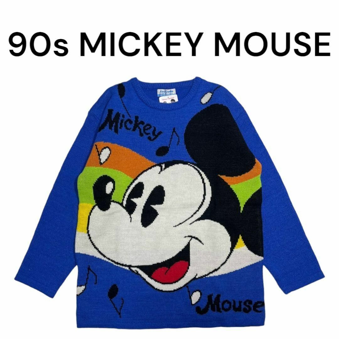 66cm身幅90s MICKEYMOUSE全面ビッグプリント　ニットセーター　デッドストック