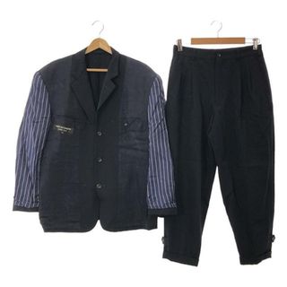 コムデギャルソンオムプリュス(COMME des GARCONS HOMME PLUS)のCOMME des GARCONS HOMME PLUS / コムデギャルソンオムプリュス | 90s ヴィンテージ セットアップ ウールギャバ 袖ストライプ リバーシブルジャケット 2タック スラックス | S | ネイビー | メンズ(その他)