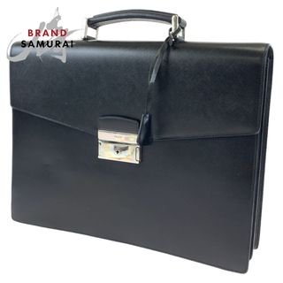 プラダ(PRADA)の美品 PRADA プラダ サフィアーノ ブラック 黒 シルバー金具 レザー ビジネスバッグ ブリーフケース 書類かばん メンズ 404604 【中古】(ビジネスバッグ)