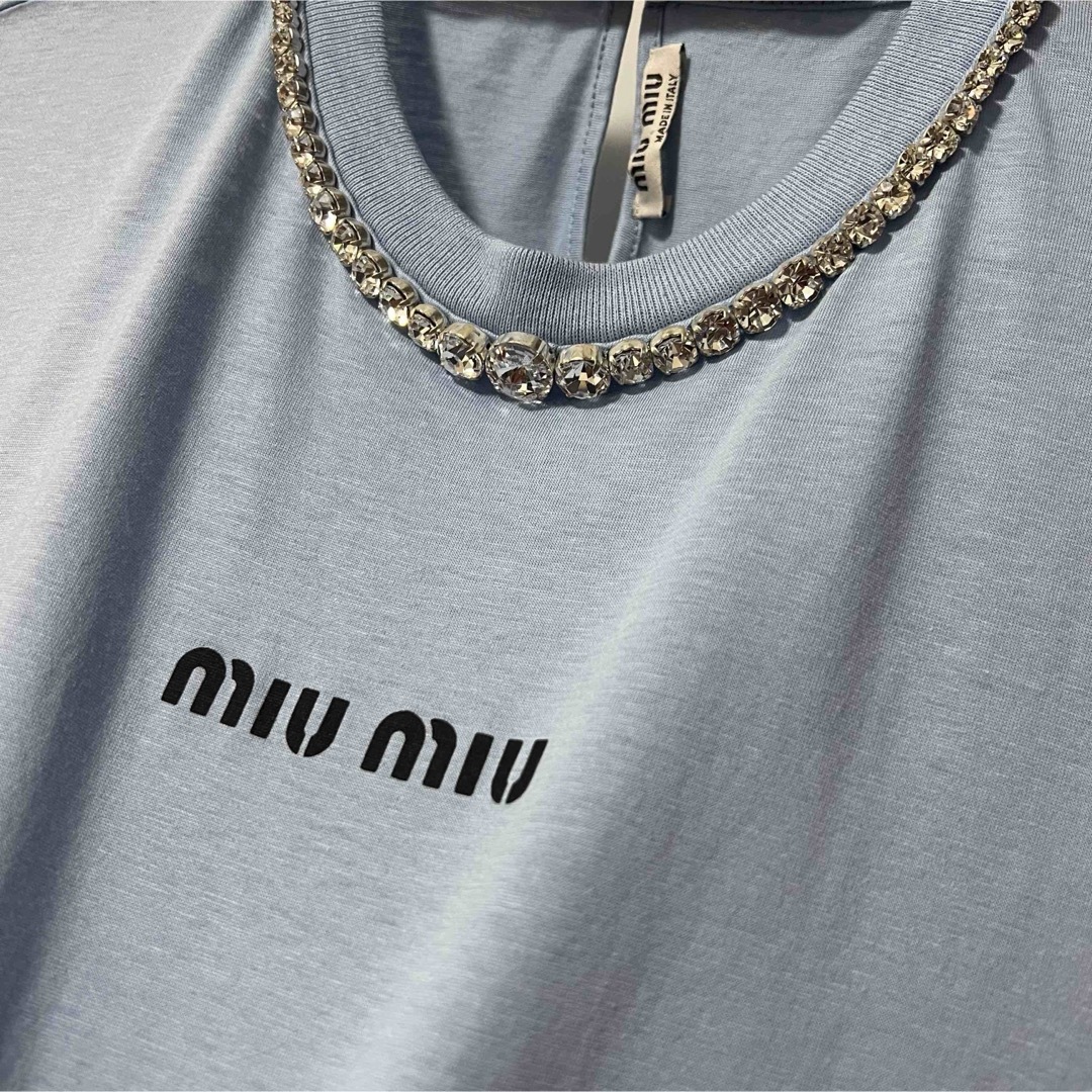 miumiu(ミュウミュウ)のmiu miu ミュウミュウ Tシャツ ストーン ブルー 美品 レディースのトップス(Tシャツ(半袖/袖なし))の商品写真