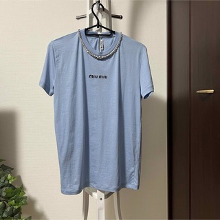 ミュウミュウ(miumiu)のmiu miu ミュウミュウ Tシャツ ストーン ブルー 美品(Tシャツ(半袖/袖なし))