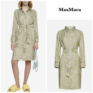 マックスマーラ(Max Mara)の【MaxMara】最高級白タグ＊近年モデル　シャツワンピース　全面ロゴ　40(ひざ丈ワンピース)