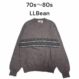 L.L.Bean - 80s エルエルビーン ウールニット L バーガンディー×レッド ...