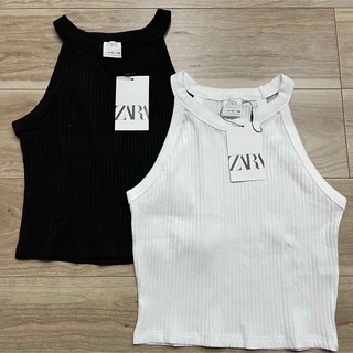 ザラ(ZARA)のZARA ホルターネックリブトップス タンクトップ 2着セット(Tシャツ/カットソー)