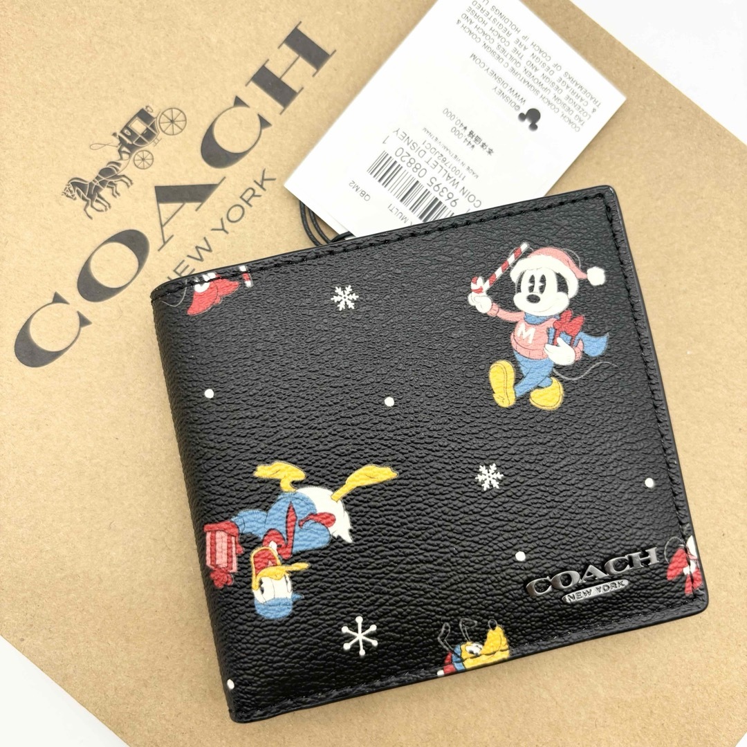 【DISNEY X COACH】コイン ウォレット ！ホリデイ プリント！ファッション小物