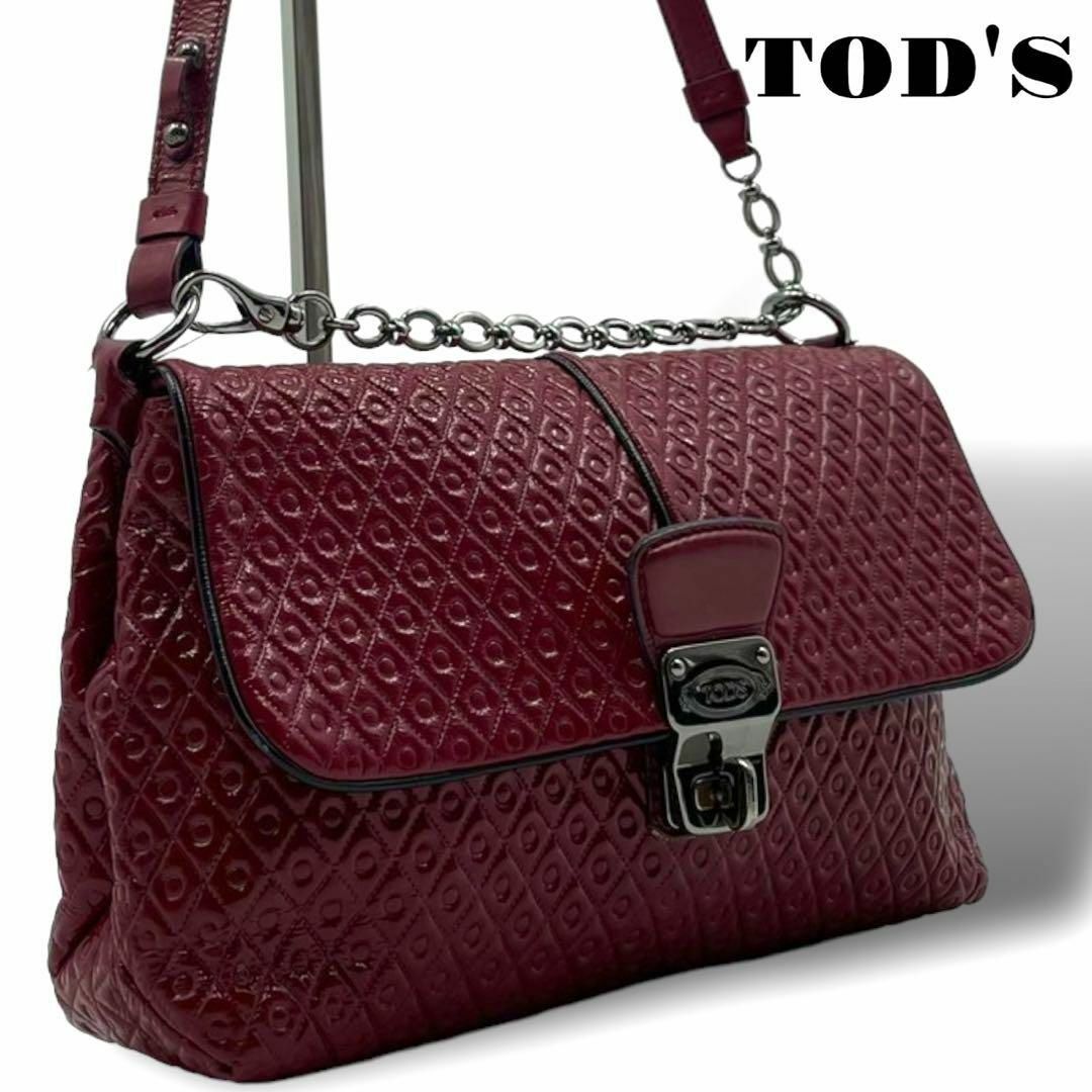 美品 TOD'S チェーン 2way ショルダーバッグ キルティング レッド39Sの美品TOD