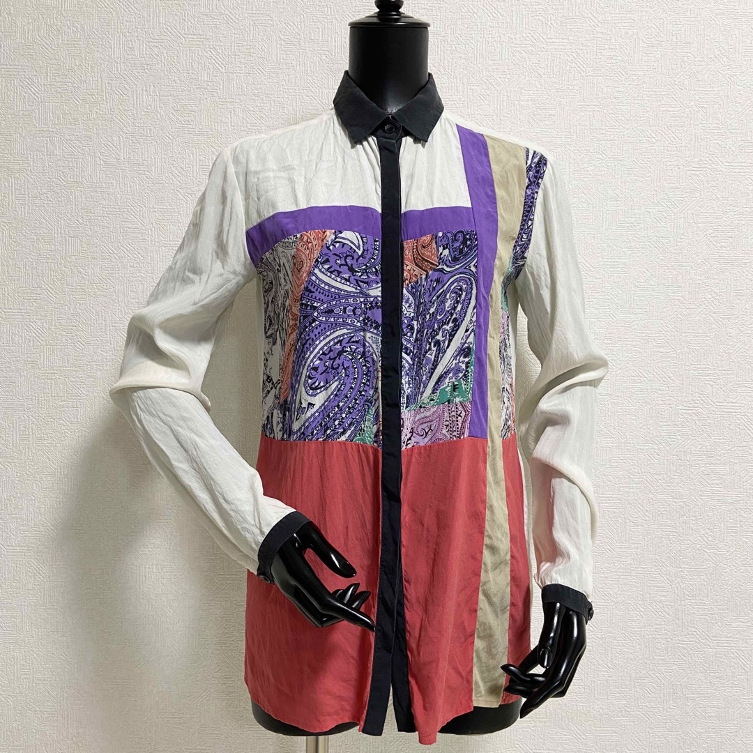 エトロ　ETRO　シルク　シャツ　ブラウス　ペイズリー柄　総柄　プリーツ