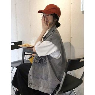 シーイン(SHEIN)のオーバーサイズ デニムベスト 韓国ファッション 春服 レディース(ベスト/ジレ)