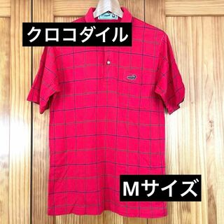 クロコダイル(Crocodile)のクロコダイル 半袖シャツ ポロシャツ  赤 チェック メンズ  Mサイズ(Tシャツ/カットソー(半袖/袖なし))