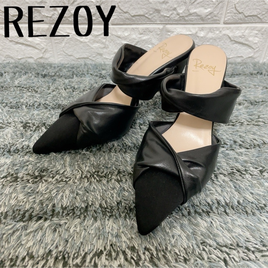 REZOY - Rezoy ヒールサンダル 黒パンプス ポインテッド ミュール 低