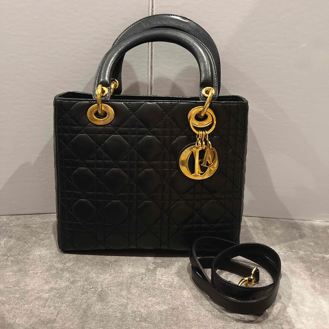 バッグ美品♡Dior レディディオール　ブラック　ゴールド金具