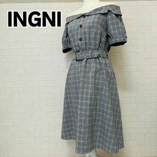 イング(INGNI)の【美品】INGNI イング レースレイヤーオフショル半袖／ワンピース グレー M(ロングワンピース/マキシワンピース)