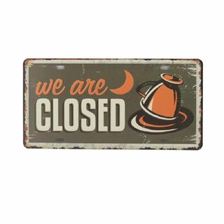 ブリキ看板 We're CLOSED サイン 閉店 ナンバープレート型(置時計)