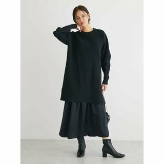 グリーンパークス(green parks)の【ブラック】SET2点 ニットチュニック+キャミワンピース 24SS/裾スリット(ロングワンピース/マキシワンピース)