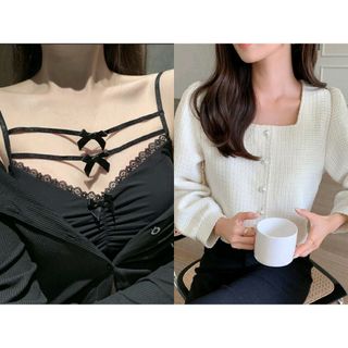 シーイン(SHEIN)のSHEIN2点セット スクエアネックソリッドシャツ/ストラッピーキャミ(その他)