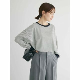 グリーンパークス(green parks)の【オフホワイト】マシュマロタッチボーダープルオーバー 24SS/レディース/長袖/マルチボーダー/体型カバー(カットソー(長袖/七分))