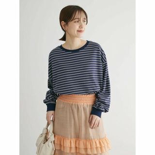 グリーンパークス(green parks)の【ネイビー】マシュマロタッチボーダープルオーバー 24SS/レディース/長袖/マルチボーダー/体型カバー(カットソー(長袖/七分))