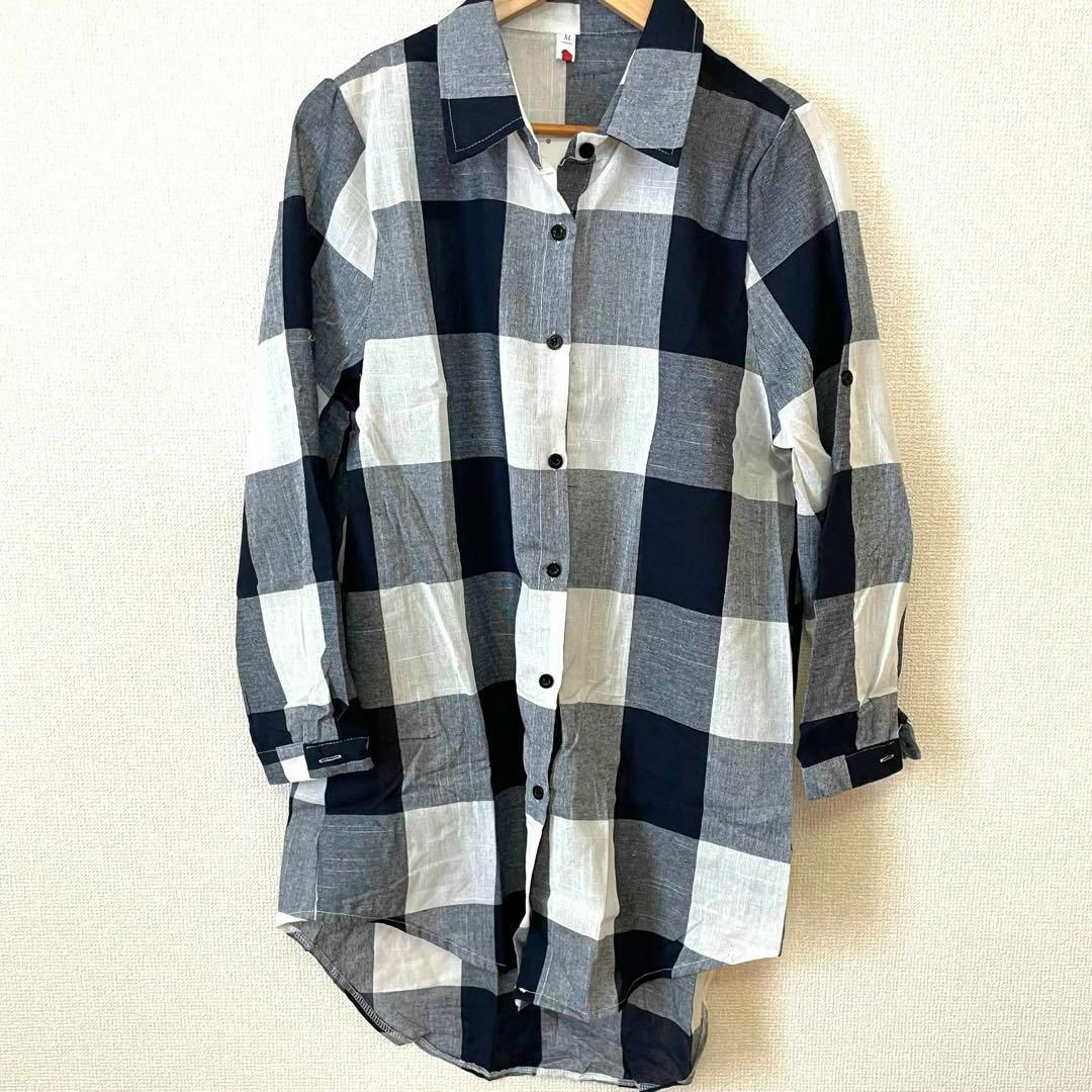 【残り2点】ロングシャツ トップス チュニック レディース チェック 柄 長袖 レディースのトップス(シャツ/ブラウス(長袖/七分))の商品写真