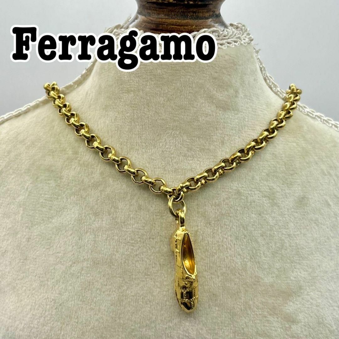 Salvatore Ferragamo　リボンシューズ ネックレス　ゴールド　靴フェラガモ