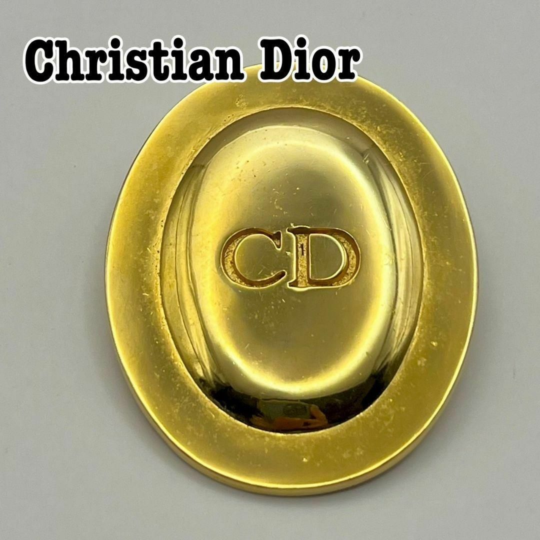 DiorChristian Dior ロゴオーバル　ピンブローチ　ゴールド　ラウンド