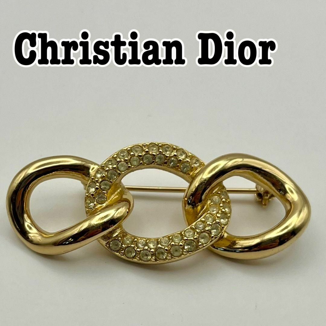 DiorChristian Dior ラインストーン　チェーンブローチ　ピン　ゴールド