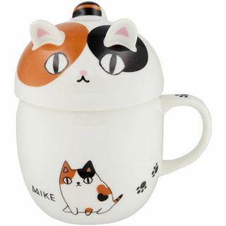 【色: mike】セラミック藍 猫3兄弟 蓋付マグ mike サイズ：約φ8 H(テーブル用品)