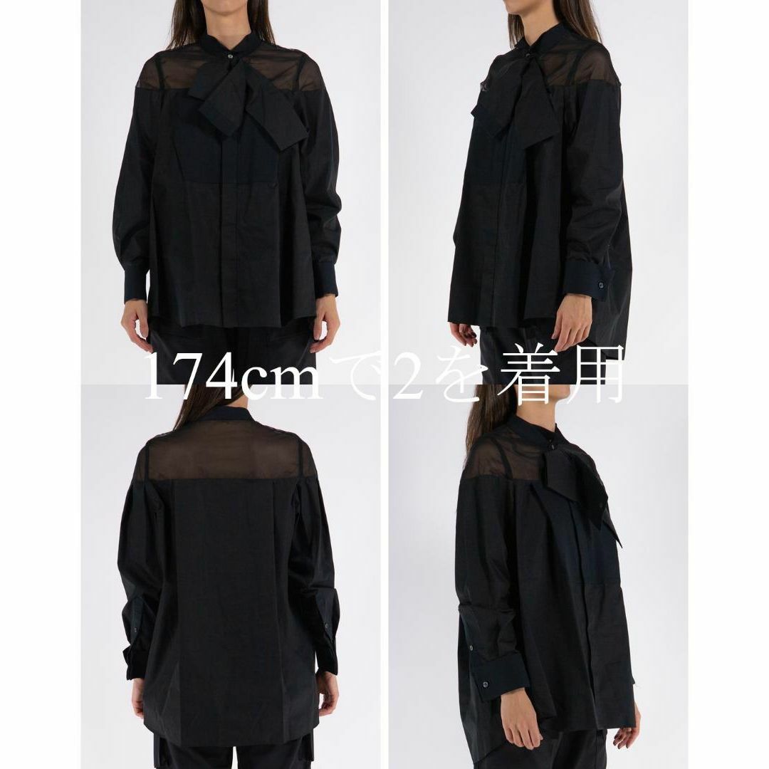 sacai(サカイ)の2　SACAI 23AW シフォンミックス リボンシャツ 定価69300円 レディースのトップス(シャツ/ブラウス(半袖/袖なし))の商品写真