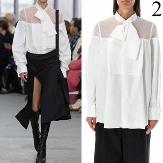 サカイ(sacai)の2　SACAI 23AW シフォンミックス リボンシャツ 定価69300円(シャツ/ブラウス(半袖/袖なし))