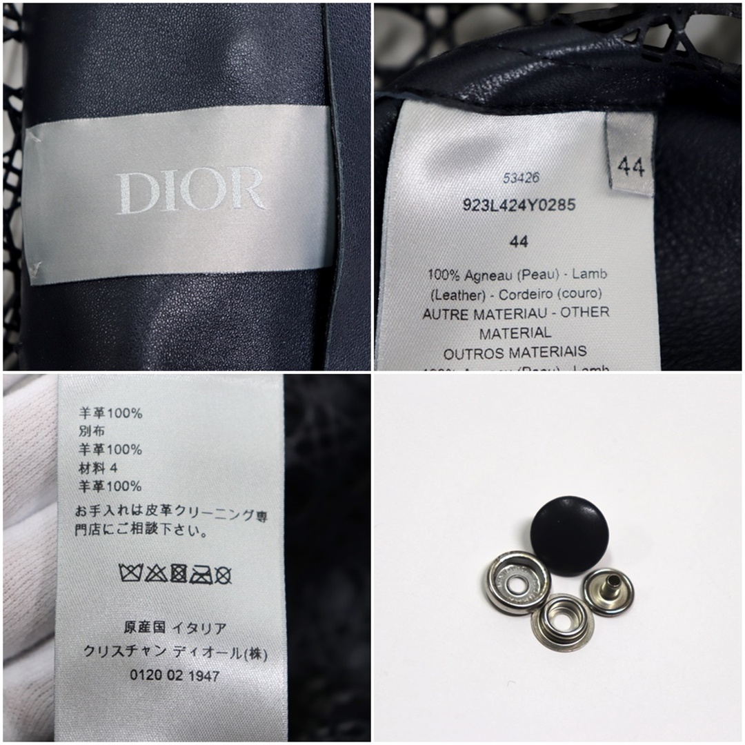 DIOR HOMME(ディオールオム)の美品 ディオール・オム カットワーク デザイン ジップアップ レザー ブルゾン メンズ ネイビー 44 カナージュ DIOR HOMME メンズのジャケット/アウター(ブルゾン)の商品写真