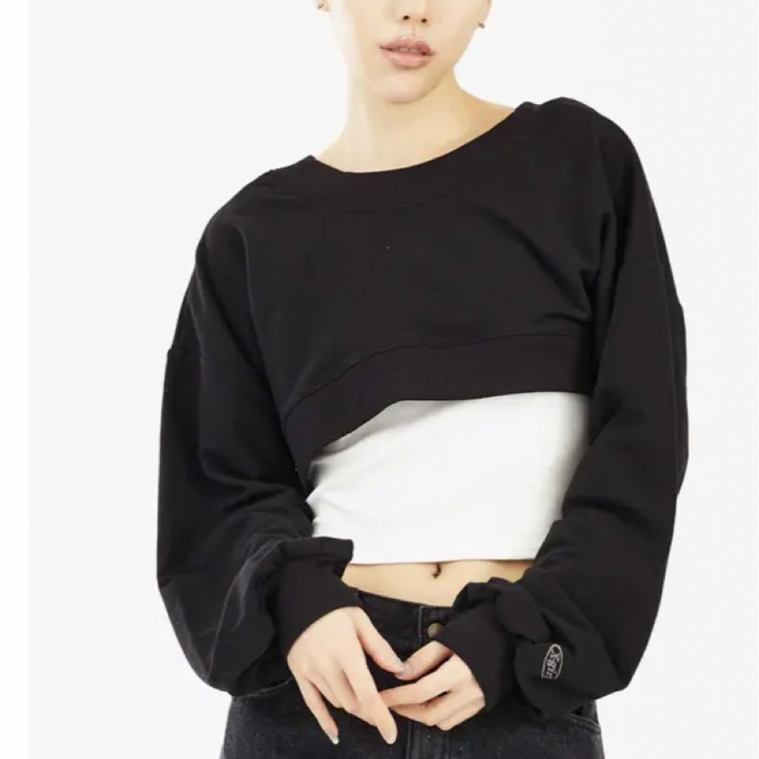 X-girl(エックスガール)のx-girl OVAL LOGO 2WAY CROPPED SWEAT TOP レディースのトップス(トレーナー/スウェット)の商品写真