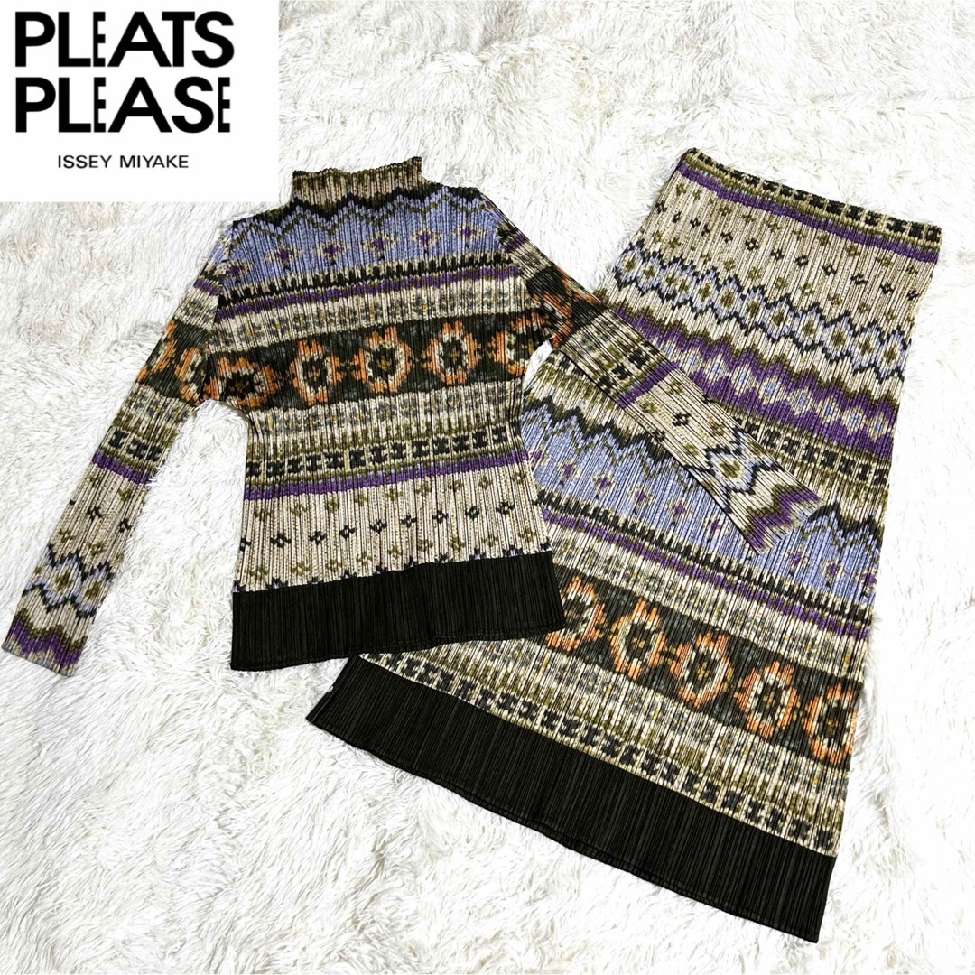 【美品✨】PLEATSPLEASE プリーツプリーズ　セットアップ　総柄プリーツプリーズ