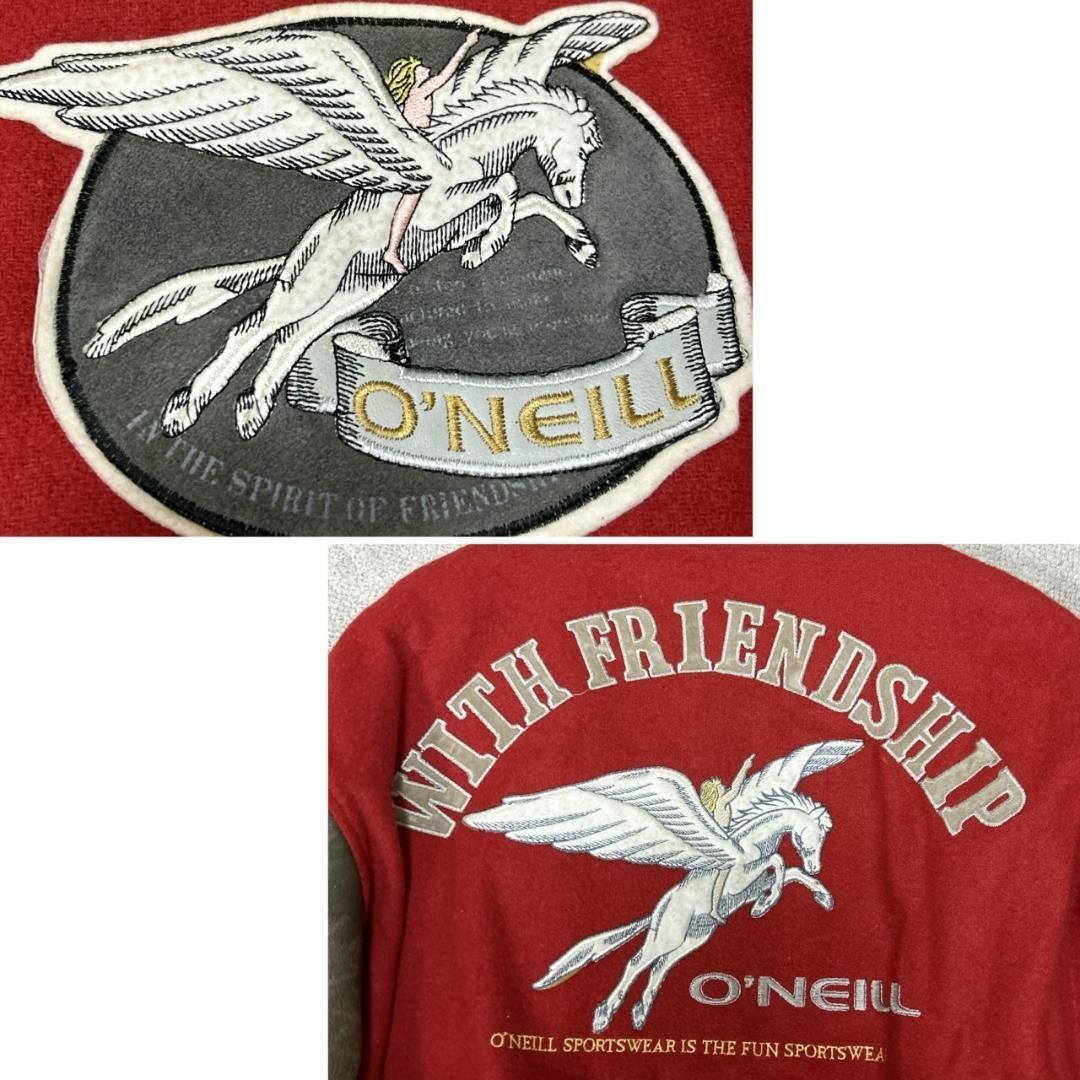 O'NEILL(オニール)の90s O'NEILL スタジャン レッド 表記L 袖レザー牛革 メンズのジャケット/アウター(スタジャン)の商品写真