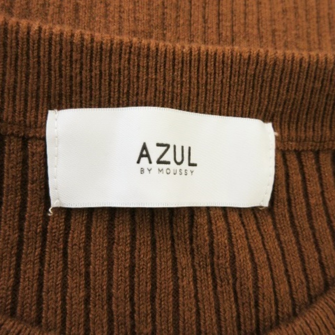 AZUL by moussy(アズールバイマウジー)のアズールバイマウジー ワンピース ニット リブ ミニ 長袖 スリット M 茶 レディースのワンピース(ミニワンピース)の商品写真