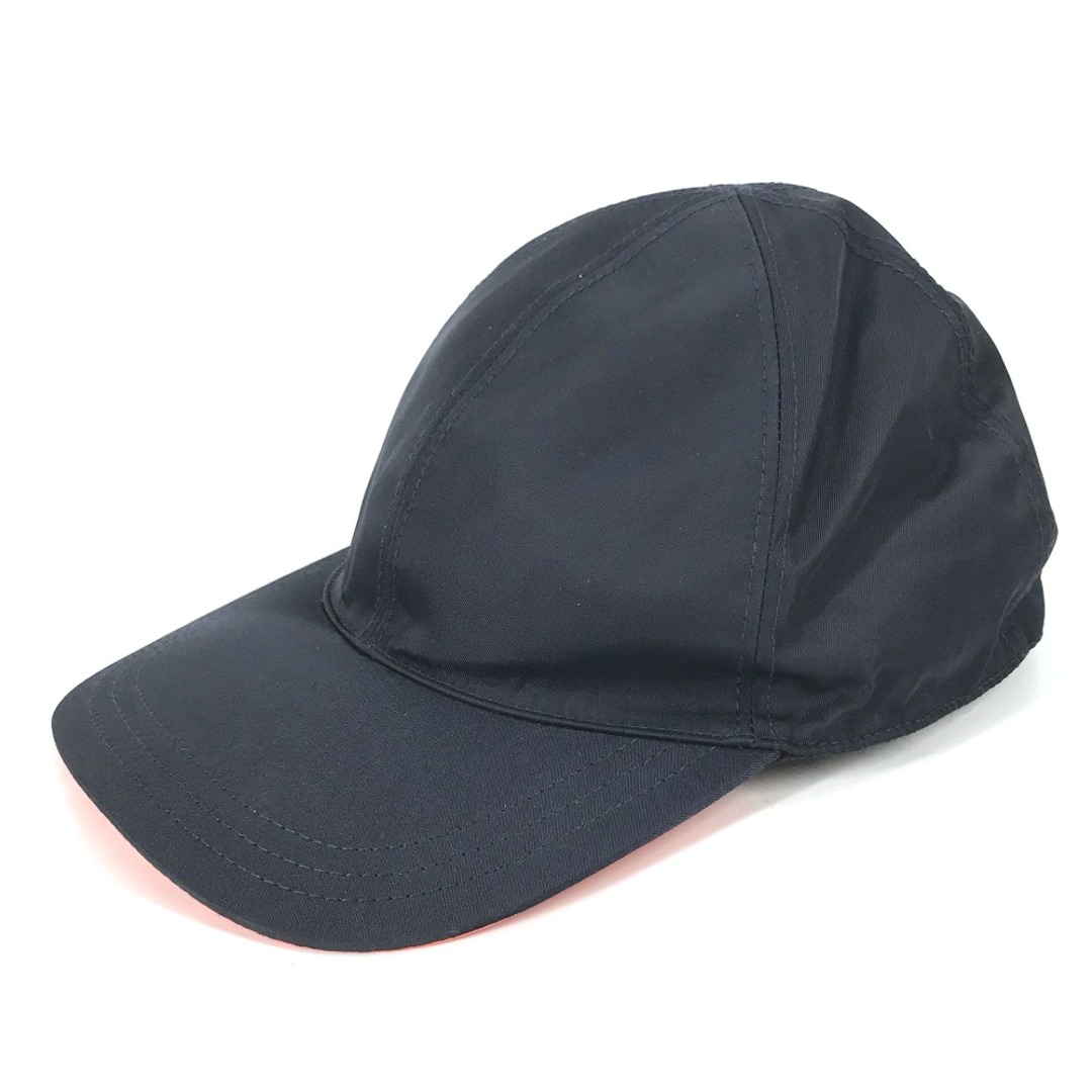 プラダ PRADA ロゴ 帽子 キャップ帽 ベースボール キャップ ナイロン ネイビー 美品約555cmツバの長さ