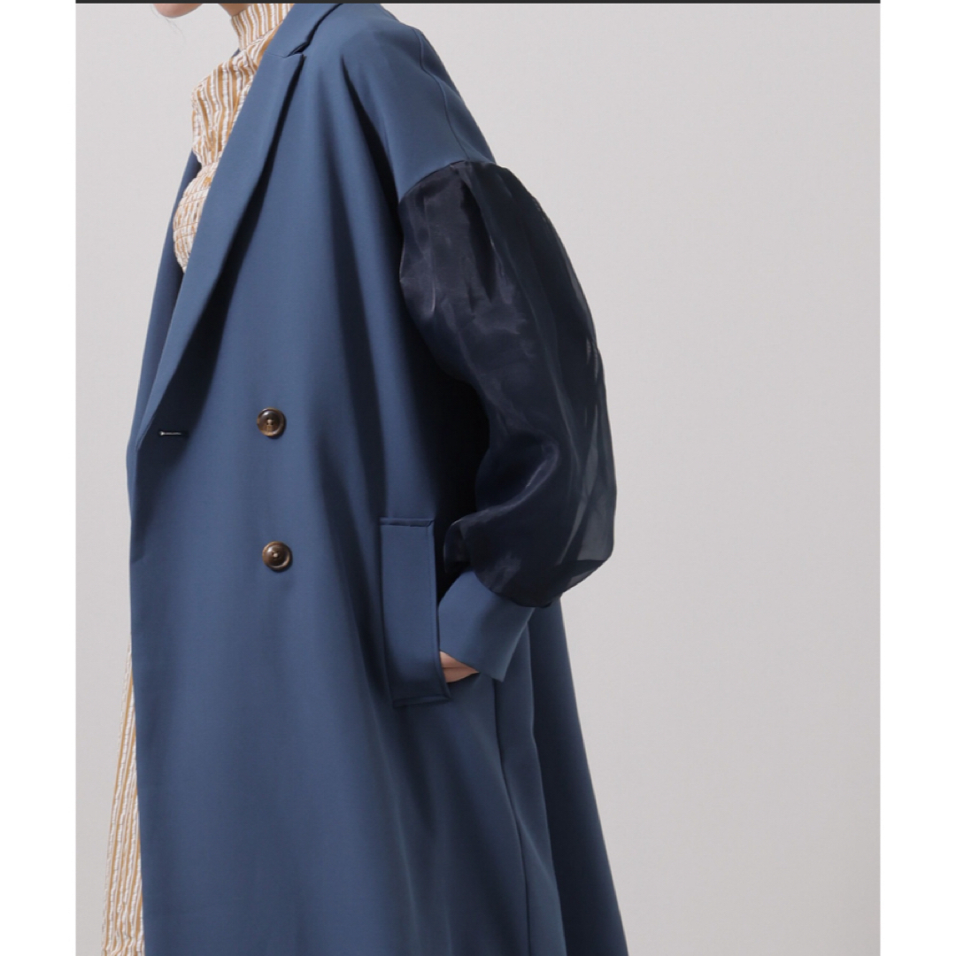 リミュ☆オーガンジースリーブBIGコート☆ネイビー レディースのジャケット/アウター(ロングコート)の商品写真