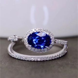 天然 ロイヤルブルーサファイア ダイヤ リング0.65ct k18 ¥(リング(指輪))