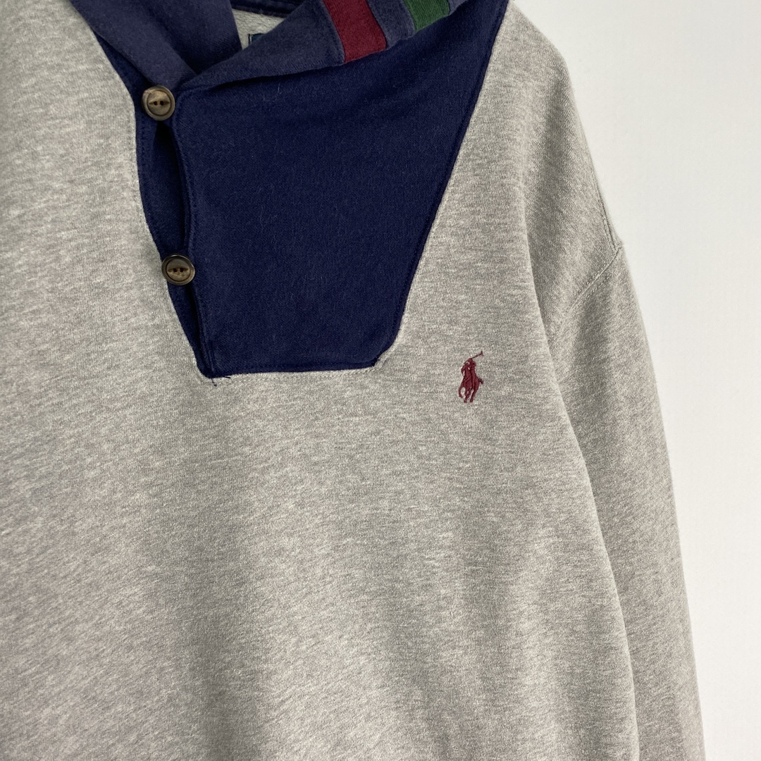 POLO RALPH LAUREN(ポロラルフローレン)の【スウェット　ワンポイント刺しゅう　ショールカラー　グレー　ネイビー　古着】 メンズのトップス(スウェット)の商品写真