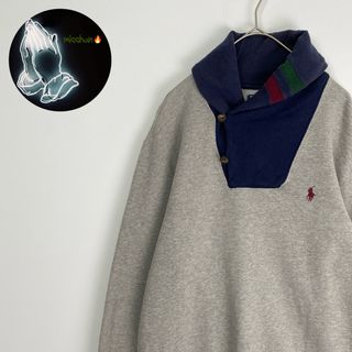 ポロラルフローレン(POLO RALPH LAUREN)の【スウェット　ワンポイント刺しゅう　ショールカラー　グレー　ネイビー　古着】(スウェット)