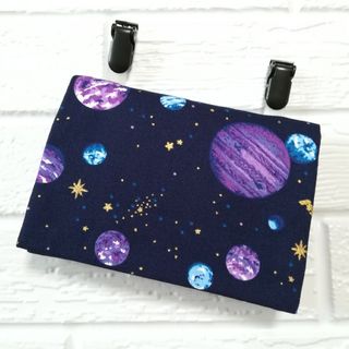 ★オーダーメイド★ パープル 宇宙惑星柄 ☆ クリップ付 ☆ 移動ポケット(外出用品)