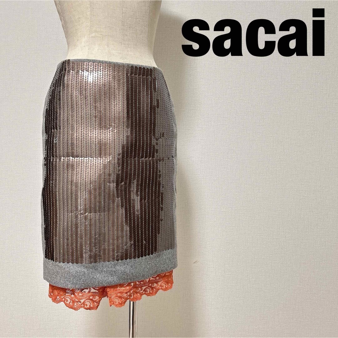 スカート美品 sacai サカイ 切り替え スカート 総柄