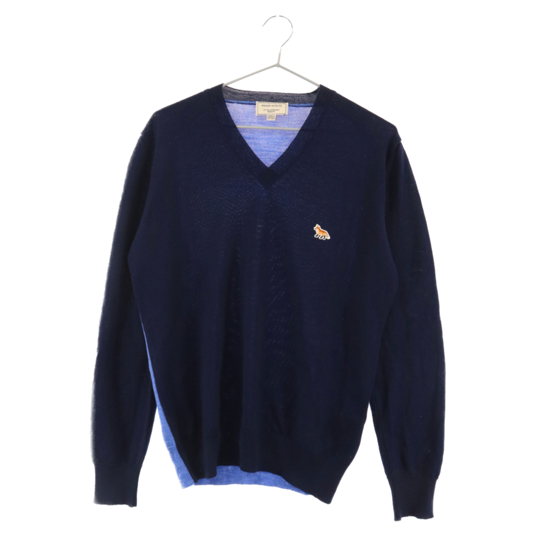 MAISON KITSUNE メゾンキツネ ワッペンVネックニットセーター ネイビー KMM-0411-A | フリマアプリ ラクマ