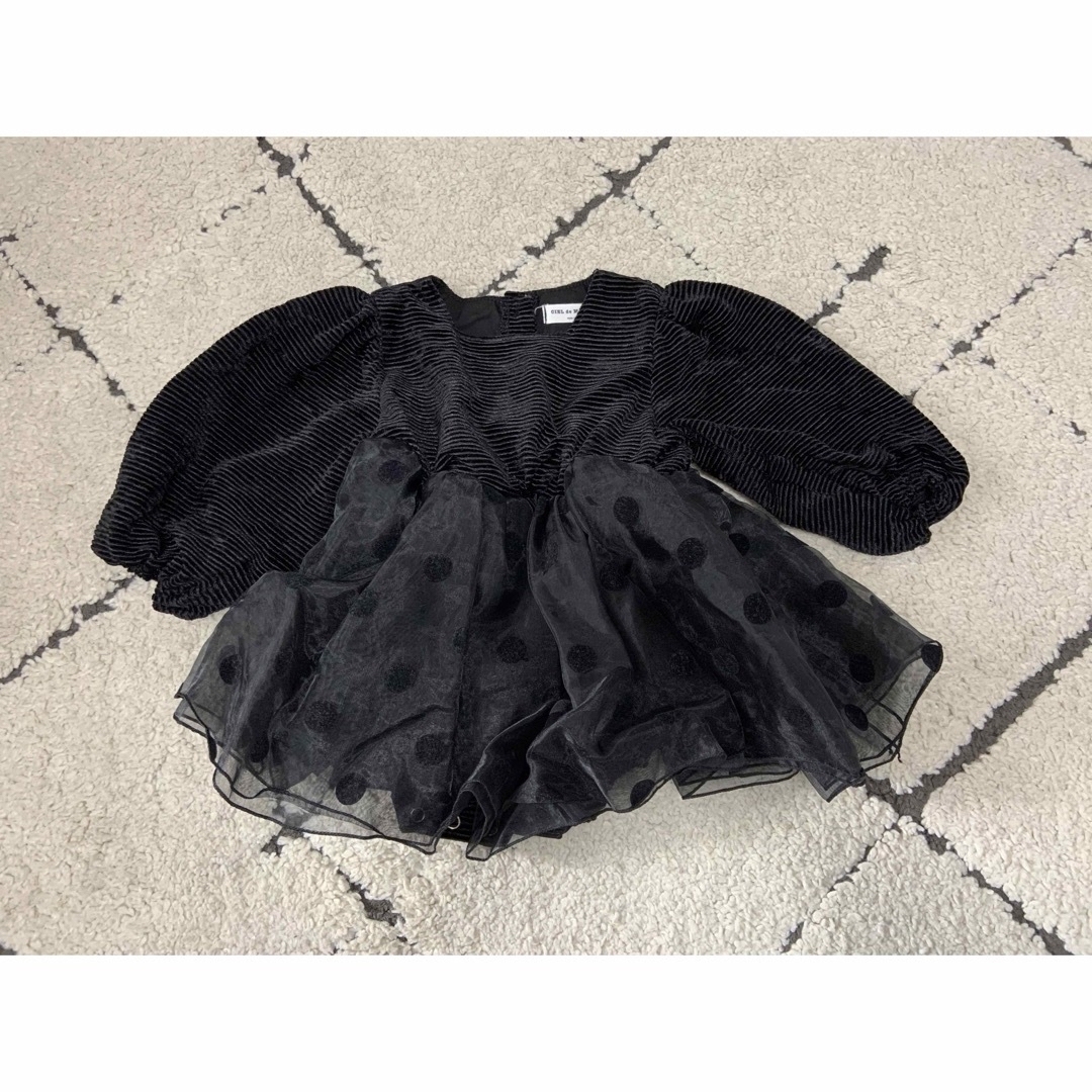 【 美品 】 ベビー ドレス 韓国子供服 水玉ドレス ブラック キッズ/ベビー/マタニティのベビー服(~85cm)(セレモニードレス/スーツ)の商品写真