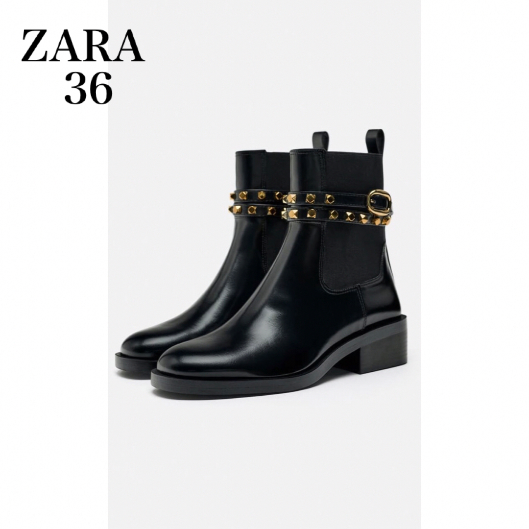 ZARA スタッズストラップアンクルブーツZARA靴