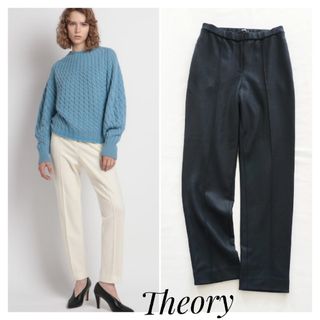 セオリー(theory)のTheory ファインスムースピンタックパンツ 黒 ウールパンツ ウォッシャブル(カジュアルパンツ)