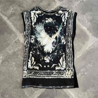 BALMAIN バルマン フロントプリント ノースリーブTシャツ カットソー ブラック495センチ肩幅