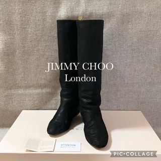 JIMMY CHOO ブーツ レディース ネイビー 新品 レザー h-k135
