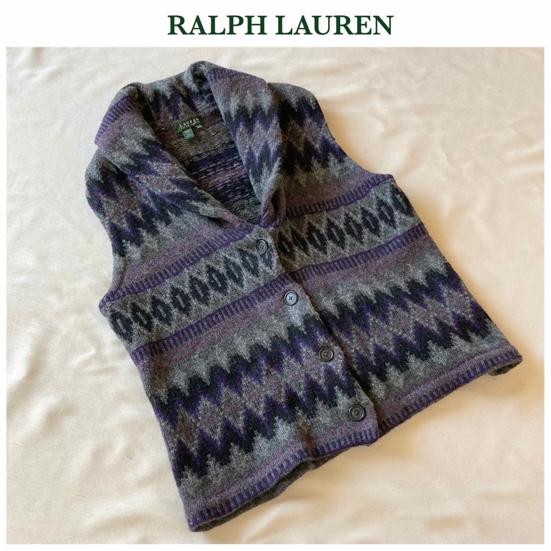 Ralph Lauren(ラルフローレン)のローレン ラルフローレン フェアアイル ショールカラー ニット ベスト XL レディースのトップス(ベスト/ジレ)の商品写真
