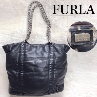 フルラ(Furla)の大容量 FURLA オールレザー チェーン トートバッグ ショルダーバッグ 黒(トートバッグ)