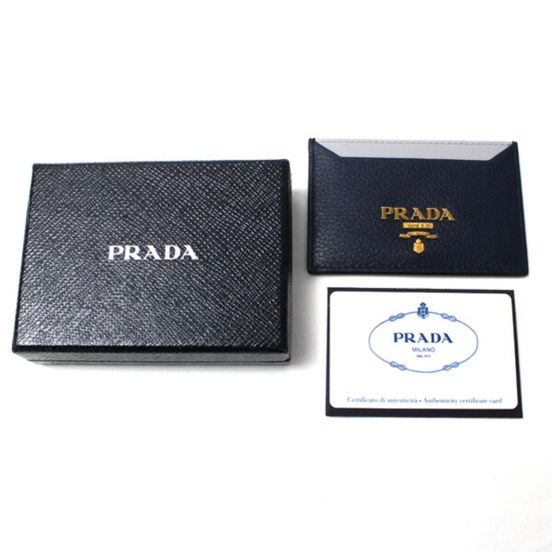 PRADA(プラダ)のPRADA プラダ カードケース ネイビー/グレー 1MC208 2BG5 F0XQX ユニセックス【中古】 レディースのファッション小物(パスケース/IDカードホルダー)の商品写真