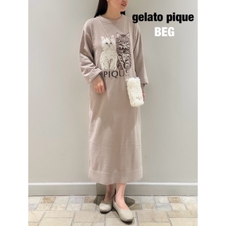 ジェラートピケ(gelato pique)のジェラートピケ　ジェラピケ　ツインキャットジャガードワンピース　ベージュ★新品(ルームウェア)